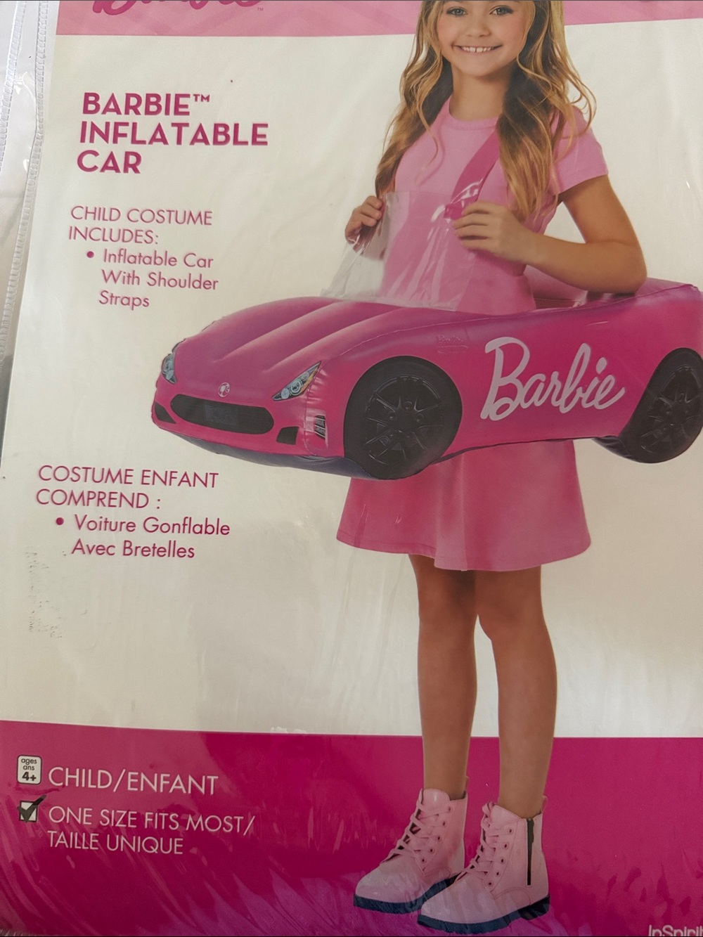 Barbie Pink Inflatable Car Costume with White Logo